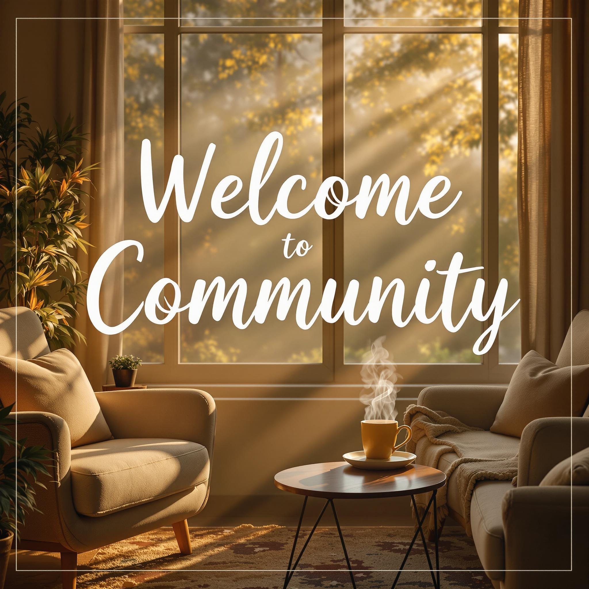 A warm, inviting scene with an open Bible, a cozy mug of coffee or tea, and soft golden light streaming in—symbolizing comfort, reflection, and spiritual growth. Subtle background elements like a journal, pen, or gentle greenery can add to the peaceful, welcoming vibe.
